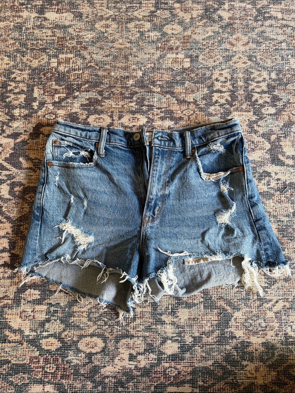 Abercrombie & Fitch Frayed Distressed Blue Denim Shorts